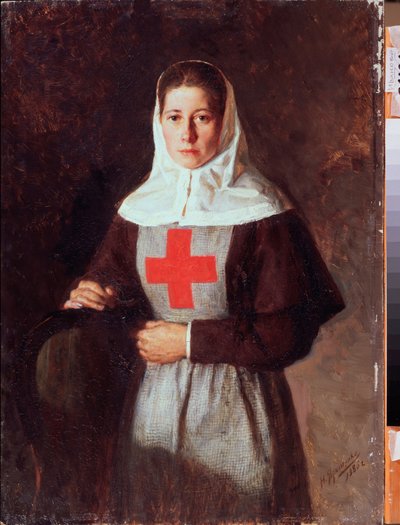 Une infirmiere (看護師) - Nikolai Alexandrovich Yaroshenko (Yaroshenko) (1846-1898) による絵画、厚紙に油彩 作： Nikolai Aleksandrovich Yaroshenko