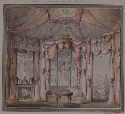 1790年代、モスクワのベズボロコ伯爵邸の私室のインテリアデザイン 作： Nikolai Alexandrovich Lvov