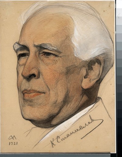 コンスタンティン・セルゲイヴィッチ・スタニスラフスキー監督の肖像 (1863-1938) - ニコライ・アンドレーヴィッチ・アンドレーエフ (1873-1932) の作品、紙に血とチョーク (32.2x24.2 cm) 作： Nikolai Andreevich Andreev