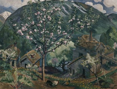 満開のりんごの木（キャンバスに油彩） 作： Nikolai Astrup