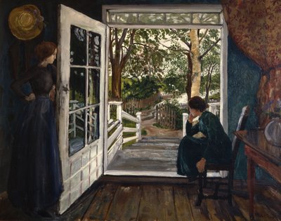 ガーデンルームのドアで（キャンバスに油彩） 作： Nikolai Astrup