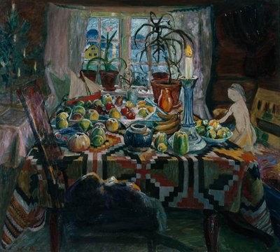 クリスマスの日（キャンバスに油彩） 作： Nikolai Astrup