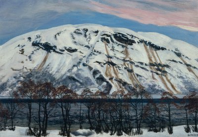 雪崩のある寒い4月の朝、雪山 作： Nikolai Astrup