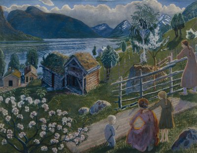 サンダルストランドの灰色の天気（キャンバスに油彩） 作： Nikolai Astrup