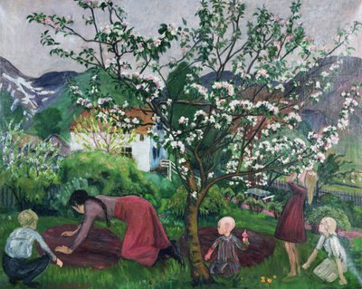 庭で、1914-15年頃（キャンバスに油彩） 作： Nikolai Astrup