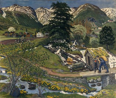 Kvennagong and Jølstertun (キャンバスに油彩) 作： Nikolai Astrup