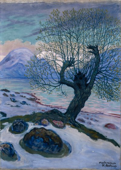 3月の朝、春の夜、柳（キャンバスに油彩） 作： Nikolai Astrup