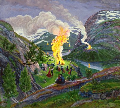 真夏の火（キャンバスに油彩） 作： Nikolai Astrup