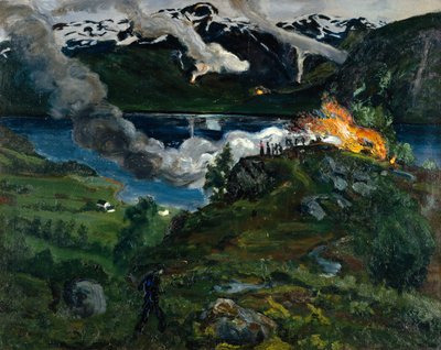 ヨルスター水辺の真夏の火 作： Nikolai Astrup