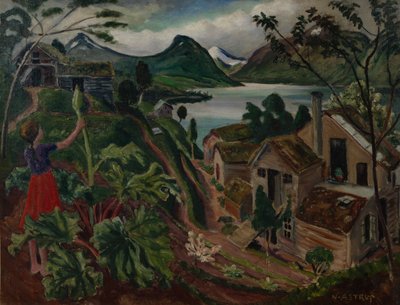 サンダルストランドのルバーブと少女（キャンバスに油彩） 作： Nikolai Astrup