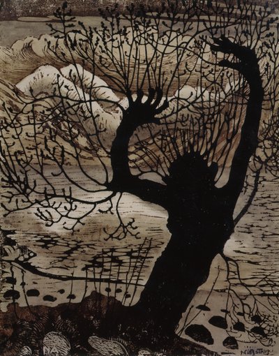 春の夜と柳（キャンバスに油彩） 作： Nikolai Astrup