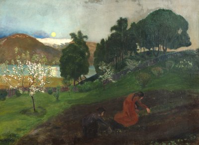 春夜の庭（夜の庭仕事） 作： Nikolai Astrup