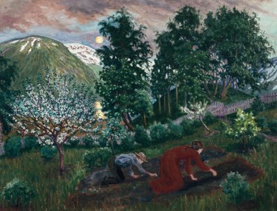 庭の春の夜、c。 1908年 作： Nikolai Astrup