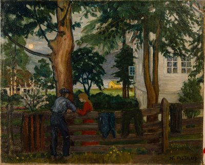 庭の門のそばの夏の夜（キャンバスに油彩） 作： Nikolai Astrup