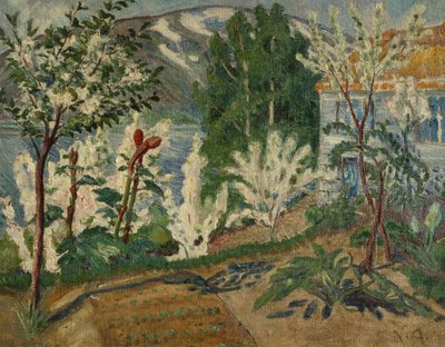 Jølstervannetによる白い花（キャンバスに油彩） 作： Nikolai Astrup