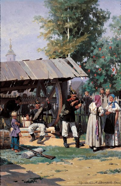 田舎の村のロシア兵1877 作： Nikolai Dmitrievich Dmitriev Orenburgsky
