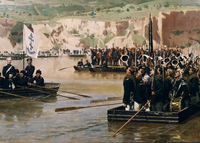 1877年、1870年代のジュニーにスヴィシュトフでドナウ川を渡ったロシア人 作： Nikolai Dmitrievich Dmitriev Orenburgsky