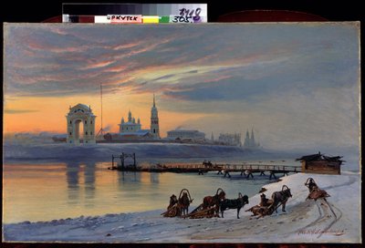 「シベリアのイルクーツクのアンガラ川の眺め」ニコライ・フロリアノビッチ・ドブロヴォルスキー（1837-1900）による絵画、1886年イルクーツク国立美術館 作： Nikolai Florianovich Dobrovolsky
