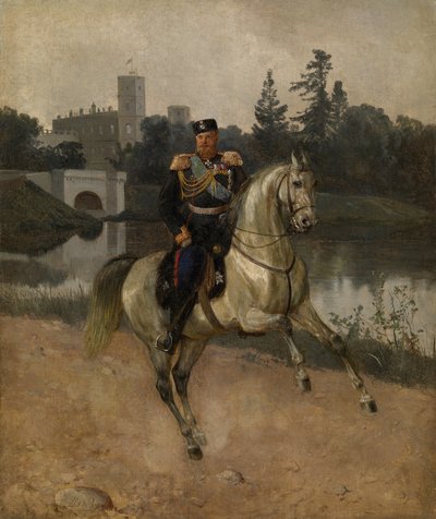 ガッチナでの皇帝アレクサンドル 3 世 1845 ～ 1894 年の騎馬肖像 作： Nikolai Gustavovich Schilder