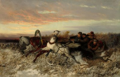 オオカミに追われてそり 作： Nikolai Jegorowitsch Swertschkow