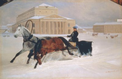 モスクワのボリショイ劇場の前のそり 作： Nikolai Jegorowitsch Swertschkow