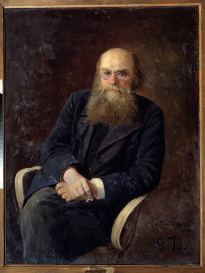 著者ニコライ N. ズラトヴラツキー (1845-1911) の肖像 (著者 N.N. ズラトヴラツキーの肖像)。 Nikolai Karlovich Grandkovsky (1864-1907) の絵画、キャンバスに油彩 作： Nikolai Karlovich Grandkovsky