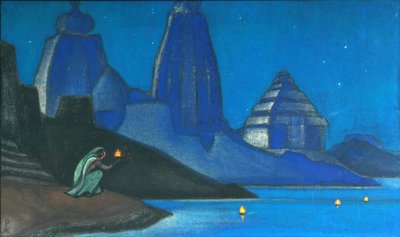 ガンジス川での幸せの炎の光、1947 作： Nikolai Konstantinowitsch Roerich