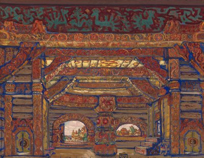 皇帝ベレンディ宮殿。演劇の舞台デザイン、A。オストロフスキー作「雪の乙女」（1912年） 作： Nikolai Konstantinowitsch Roerich