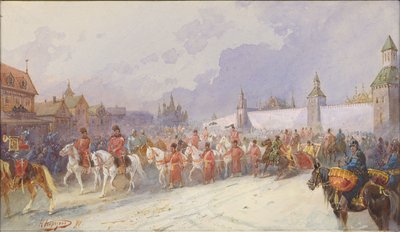捕らえられたクチュム・カーンの家族のモスクワへの入国。 1599 年、1891 年。 作： Nikolai Nikolayevich Karasin