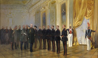 1833年、1891年に皇帝ニコライ1世に贈呈されたシベリアのコサック連隊。 作： Nikolai Nikolayevich Karasin