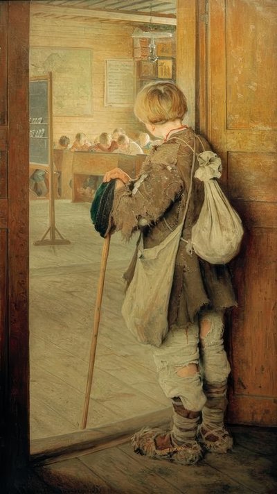 学校のドアで 作： Nikolai P. Bogdanow Bjelski