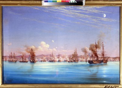 1854 年の仏英戦隊によるセバストポリの砲撃 (1854 年の英仏戦隊によるセバストポールの砲撃)。 1854 年から 1855 年までの都市の包囲のエピソード、オスマン帝国の連合間のクリミア戦争中、f 作： Nikolai Pavlovich Krasovsky