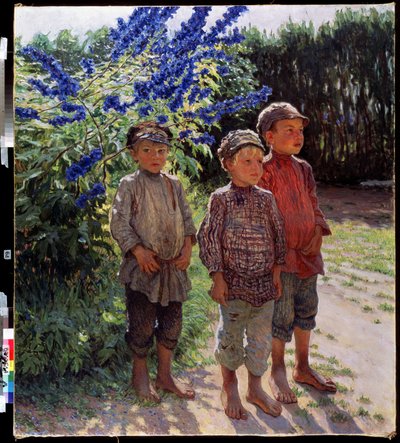 Garzons pausans (Peasant Boys)。 Peinture de Nikolai Petrovich Bogdanov Belsky (Bogdanov-Belsky) (Bogdanov Belsky) (Bogdanov-Belsky) (1868-1945)。 ユイル サー トワル 作： Nikolai Petrovich Bogdanov Belsky