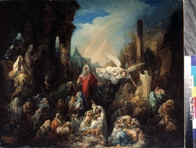 最初に生まれたエジプト人を殺す死の天使。 イスラエルの人々を解放するようファラオを説得するために、神がエジプトに課した十の災害の一つである、長子の死というこの罰は、 作： Nikolai Petrovich Lomtev