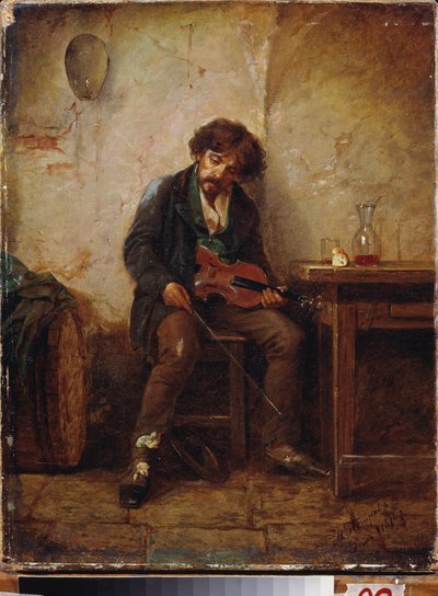 ミュージシャン。 ニコライ・ペトロヴィッチ・ペトロフ（1834-1876）の絵画、キャンバスに油彩 作： Nikolai Petrovich Petrov