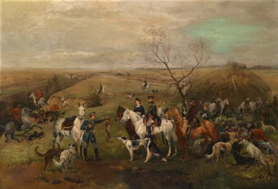 1880年代、皇帝アレクサンドル3世とマリアフェオドロフナ皇后との狩猟パーティー 作： Nikolai Semyonovich Samokish