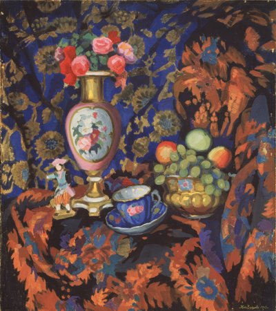 磁器と花のある静物、1913 作： Nikolai Semyonovich Zaytsev