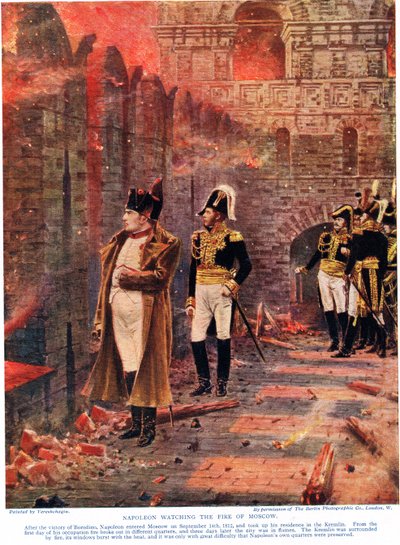 モスクワの火を見ているナポレオン、「ハチソンの歴史」のイラスト、1910年頃 作： Nikolai Stepanovich Vereshchagin
