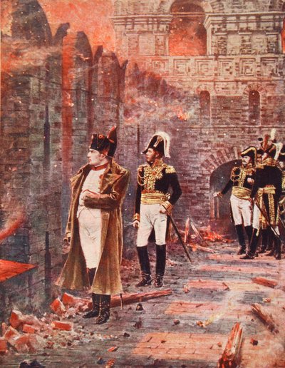 モスクワの火を見ているナポレオン、「ハチソンの歴史」のイラスト、1910年頃 作： Nikolai Stepanovich Vereshchagin