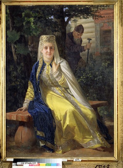 Vassilissa Melentieva (1579 年に死亡) と Tsar Ivan IV the Terrible (1530-1584) (Vassilisa Melentyevna と Tsar Ivan The Terrible)。 ロシア皇帝の 6 番目の妻。 作： Nikolai Vasilievich Nevrev
