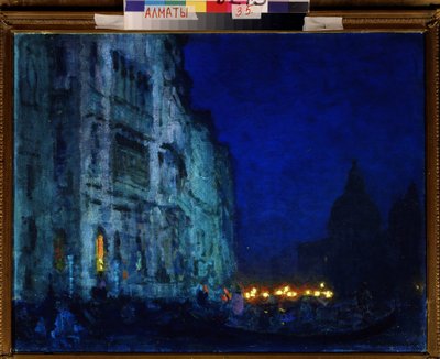 「ベネチアン ノクターン」ラグーンのベネチア宮殿のモンダナイト。 Nikolai Vasilyevich Dosekin (1863-1935) による絵画 カザフ共和国国立美術館、アルマトイ 作： Nikolai Vasilyevich Dosekin
