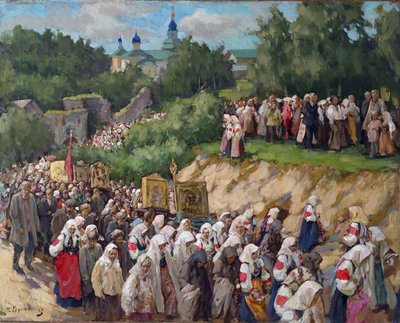 プスコボ・ペチェルスキー生神女就寝修道院での十字行列 作： Nikolai Vasilyevich Kharitonov