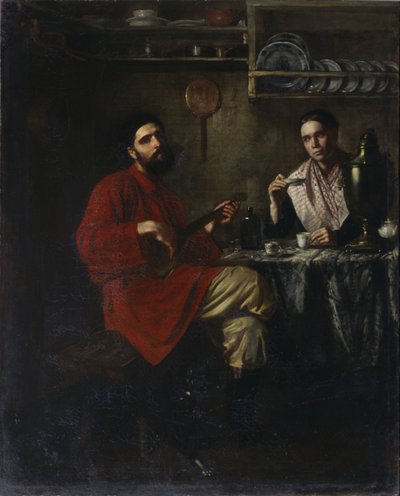 農民生活の家庭的な風景、1855 年 作： Nikolai Vasilyevich Nevrev