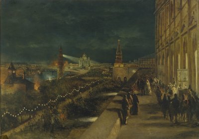 1883年5月15日、1883年5月15日のアレクサンドル3世皇帝の戴冠式の際のモスクワのイルミネーション 作： Nikolai Yegorovich Makovsky