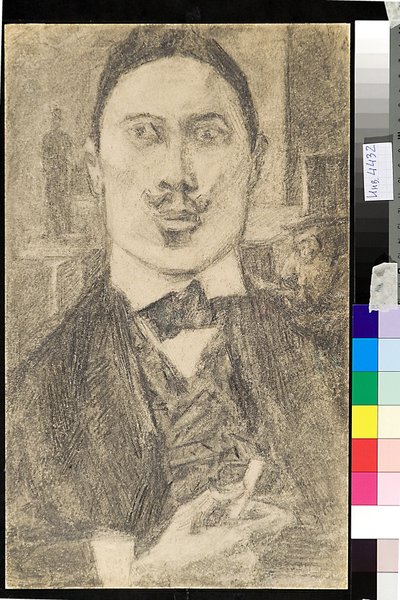 Portrait du paintre Nikolai Nikolaevich Sapunov (Sapunov) (1880-1912) - Dessin de Petr Ignatievich Bromirsky (1886-1920) 作： Nikolaj Nikolaevic Sapunov