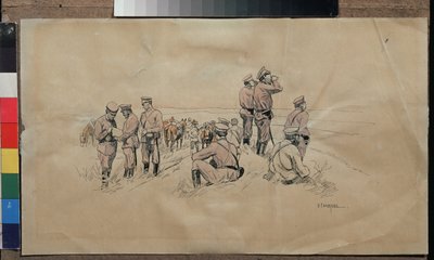 残りの騎兵ユニット。 Nikolai Semyonovich Samokish (1860-1944) の作品、紙に水彩とインク、1915 年頃。ロシア美術、20 世紀。 State United Art Museum、コストロマ (ロシア語)。 作： Nikolaj Semenovic Samokis