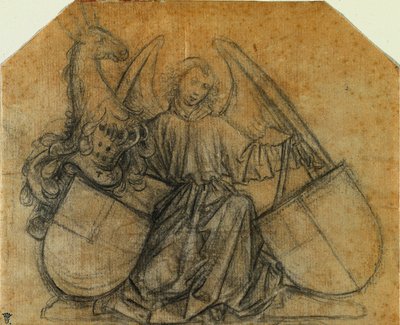 2つのエスカッションをサポートする天使c。 1470。 作： Nikolaus Gerhaert von Leyden