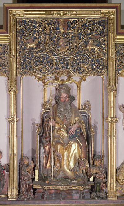 イセンハイムの祭壇画、聖アンソニーザハーミット、1490年頃（木に金色の絵の具） 作： Nikolaus Hagenauer