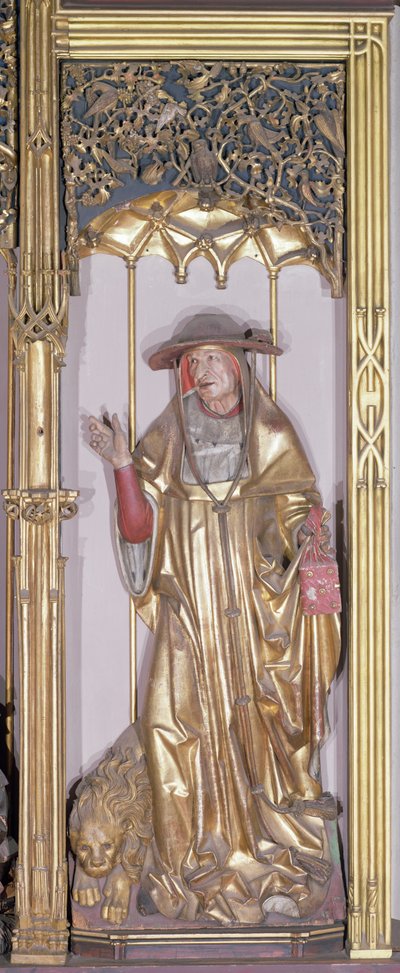 イセンハイムの祭壇画、聖ジェローム、1490年頃（木に金の絵の具） 作： Nikolaus Hagenauer