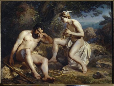 Mercury and Argus - Mercury Lulling Argus to Sleep - Koshelev、Nikolai Andreyevich (1840-1918) - 1864 - キャンバスに油彩 - 138x179 - Museum of Fine Arts Academy、サンクトペテルブルク。 サンクトペテルブルク 作： Nikolay Andreyevich Koshelev